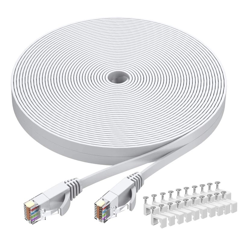 BUSOHE Cat6 Ethernet Cable 50 FT White, Cat-6 Flat RJ45 Computer Internet LAN Network Ethernet Patch Cable Cord - 50 Feet - Image 1